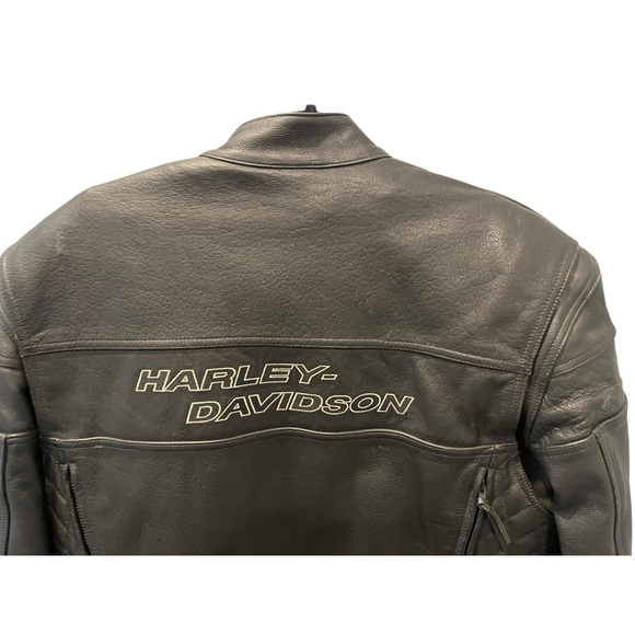 Harley Davidson Motorcycle Black Leather Riding Jacket Size XL Zip Armor Biker - Picture 9 of 11